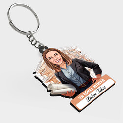  - Karikatürlü - Kadın Mimar İsimli Anahtarlık