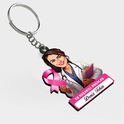  - Karikatürlü - Kadın Onkolog İsimli Anahtarlık