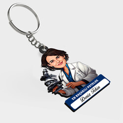  - Karikatürlü - Kadın Patolog İsimli Anahtarlık