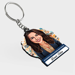  - Karikatürlü - Kadın Pazarlama Uzmanı İsimli Anahtarlık