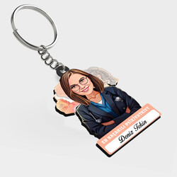  - Karikatürlü - Kadın Psikiyatrist İsimli Anahtarlık