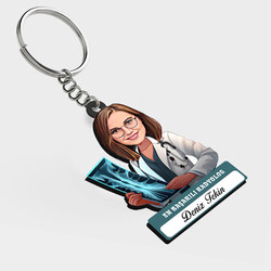  - Karikatürlü - Kadın Radyolog İsimli Anahtarlık