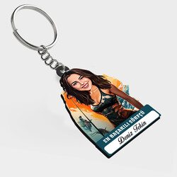  - Karikatürlü - Kadın Sörfçü İsimli Anahtarlık