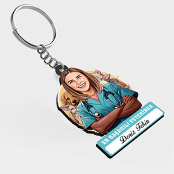  - Karikatürlü - Kadın Veteriner İsimli Anahtarlık