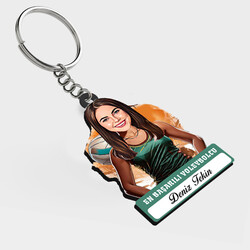  - Karikatürlü - Kadın Voleybolcu İsimli Anahtarlık