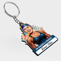  - Karikatürlü - Kadın Yüzücü İsimli Anahtarlık