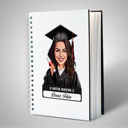  - Karikatürlü Üniversiteli Kız Öğrenci Mezuniyet Defter
