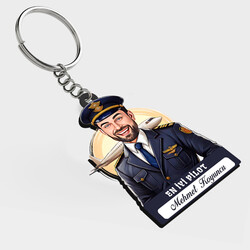  - Karikatürlü - Yakışıklı Erkek Pilot İsimli Anahtarlık