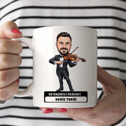  - Kemancı Müzisyen Erkek Karikatürlü Kupa Bardak