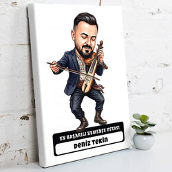  - Kemençe Ustası Müzisyen Erkek Karikatürlü Kanvas Tablo