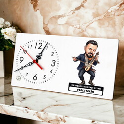  - Kemençe Ustası Müzisyen Erkek Karikatürlü Masa Saati