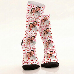 - Kişiye Özel 4 Fotoğraflı ve İsimli Kalpli Çorap