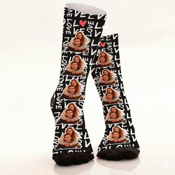  - Kişiye Özel 5 Fotoğraflı Love Yazılı Çorap