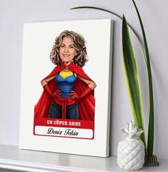 Kişiye Özel En Süper Anne Karikatürlü Kanvas Tablo - Thumbnail