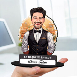  - Kişiye Özel Erkek Garsona Hediye Karikatürlü Biblo