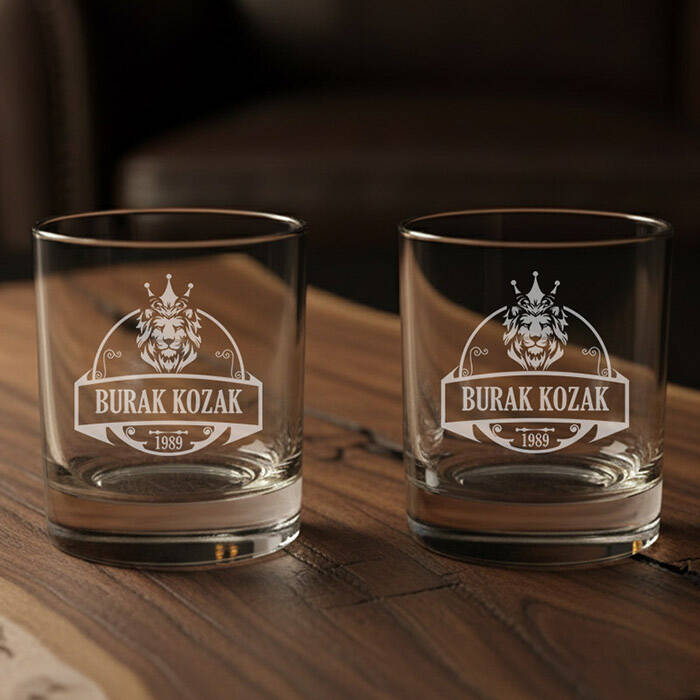 Kişiye Özel Lion İkili Prestige Glass Viski Bardağı