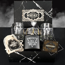 Kişiye Özel Viski Bardakları ve İçki Matarası Whiskey Set - Thumbnail