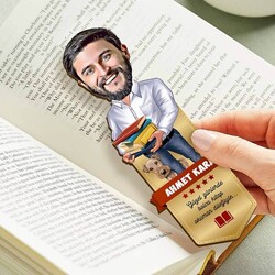 Kitap Kurdu Erkek Karikatürlü Kitap Ayracı - Thumbnail