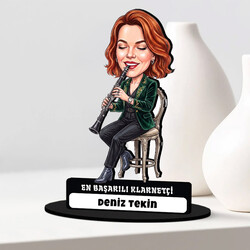  - Klarnet Sanatçısı Müzisyen Kadın Karikatürlü Biblo