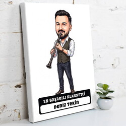  - Klarnetçi Müzisyen Erkek Karikatürlü Kanvas Tablo