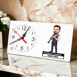  - Klarnetçi Müzisyen Erkek Karikatürlü Masa Saati