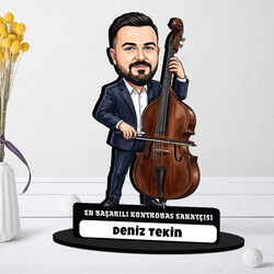  - Kontrobas Sanatçısı Müzisyen Erkek Karikatürlü Biblo
