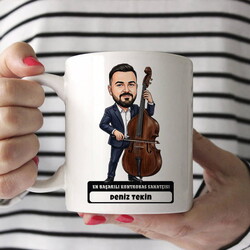  - Kontrobas Sanatçısı Müzisyen Erkek Karikatürlü Kupa Bardak