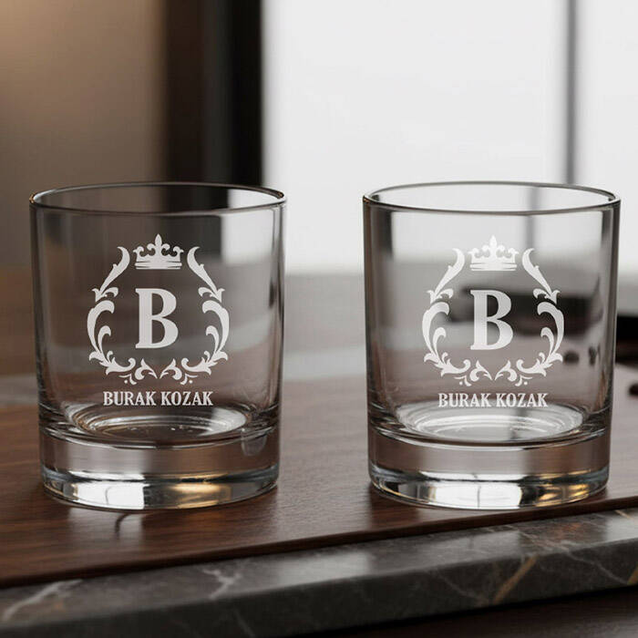 Kral Tacı Tasarımlı İsimli İkili Viski Kadehi