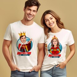  - Kral ve Kraliçe Karikatürlü 2li Sevgili Tişörtleri