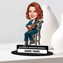  - Mandolin Sanatçısı Müzisyen Kadın Karikatürlü Biblo