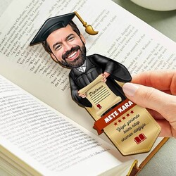  - Mezun Erkek Öğrenci Karikatürlü Kitap Ayracı