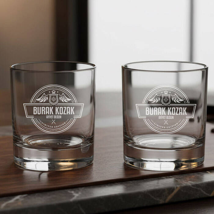 Orijinal Tasarımlı İsimli ve Mesajlı İkili Viski Kadehi