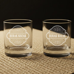 - Otantik Tasarımlı İsimli İkili Viski Bardağı