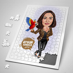  - Papağanı Olan Kadın Karikatürlü Puzzle