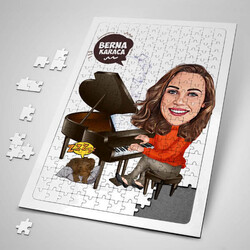  - Piyanist Kadın Karikatürlü Puzzle