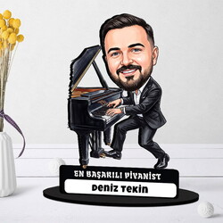  - Piyanist Müzisyen Erkek Karikatürlü Biblo
