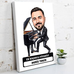  - Piyanist Müzisyen Erkek Karikatürlü Kanvas Tablo