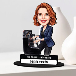  - Piyanist Müzisyen Kadın Karikatürlü Biblo