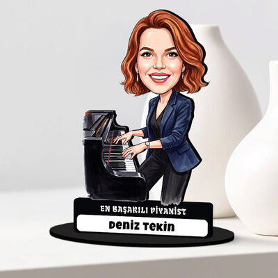  - Piyanist Müzisyen Kadın Karikatürlü Biblo