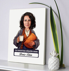 Rahatına Düşkün Anne Karikatürlü Kanvas Tablo - Thumbnail