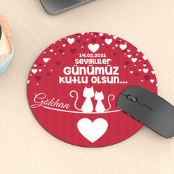 Romantil Sevgililer Günü Yuvarlak Mousepad - Thumbnail