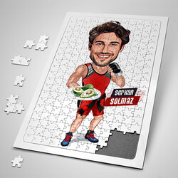  - Sağlıklı Beslenen Sporcu Erkek Karikatürlü Puzzle