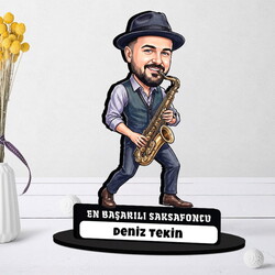  - Saksafoncu Müzisyen Erkek Karikatürlü Biblo