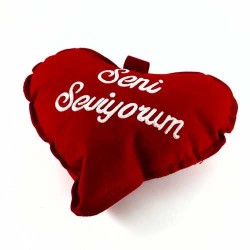 Seni Seviyorum Yazılı Mini Kalp Yastık - Thumbnail