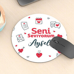 Seni Seviyorum Yuvarlak Mousepad - Thumbnail