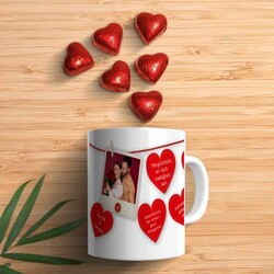 Sevgiliye Özel Konuşan Kalpler Kupa ve Çikolata - Thumbnail