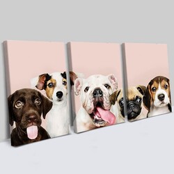  - Sevimli Köpekler 3 Parçalı Kanvas Tablo