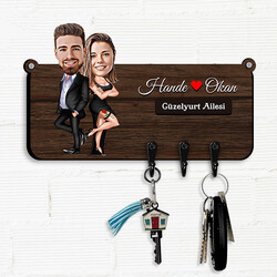  - Sırt Sırta veren Aşıklar Karikatürlü Anahtar Askısı