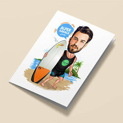 Sörf Yapan Erkek Karikatürlü Tebrik Kartı - Thumbnail