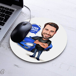 Spor Araba Aşığı Erkek Karikatürlü Mousepad - Thumbnail